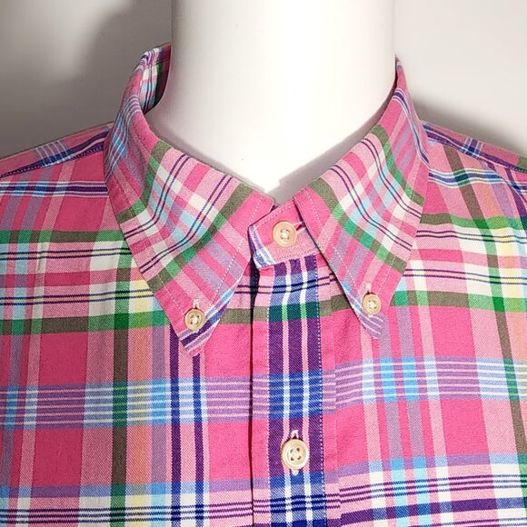 Polo Ralph Lauren Plaid Shirt Mens XXL Pink Green Button Up Classic Blue Label - Picture 3 of 13